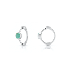 Sterling Silver Rhodium Plated Huggie Hoop Turquoise Stone Earrings
