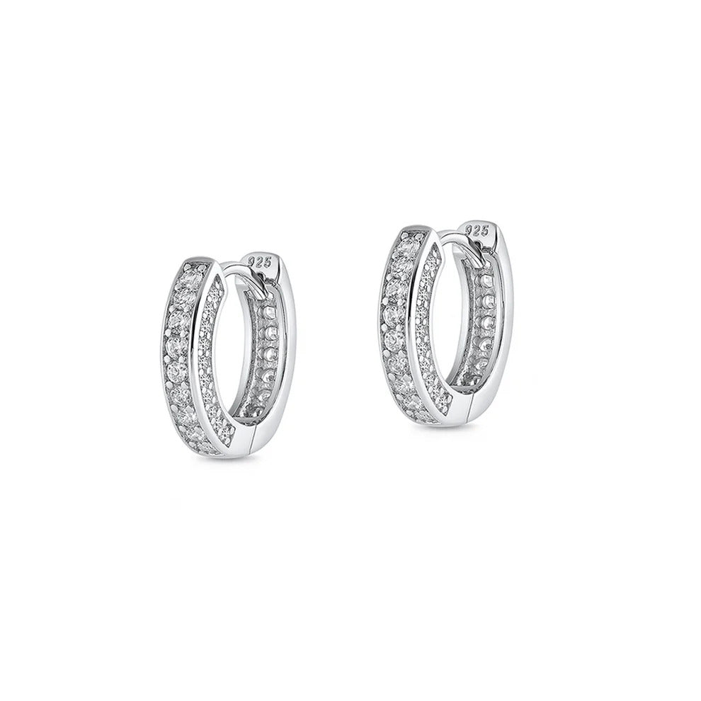 Sterling Silver Rhodium Plated Clear CZ Hoop Earrings
