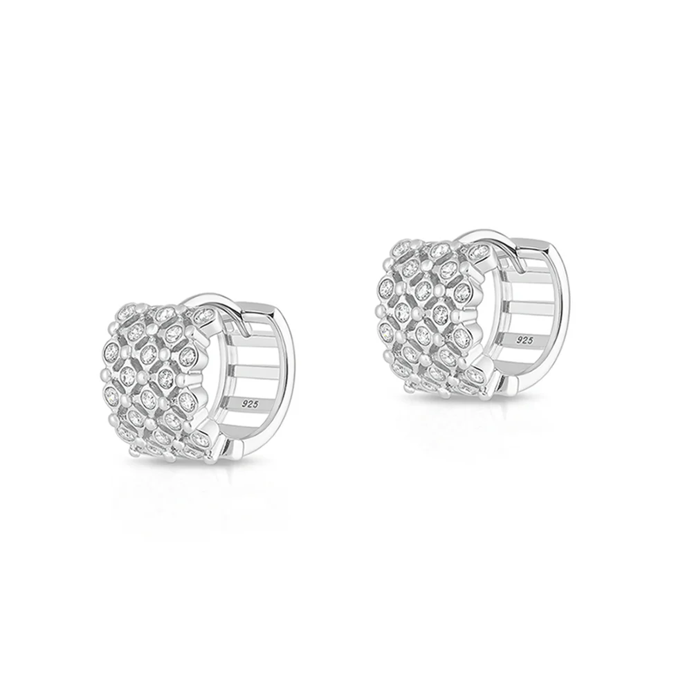 Sterling Silver Rhodium Plated Hoop Clear CZ Earrings
