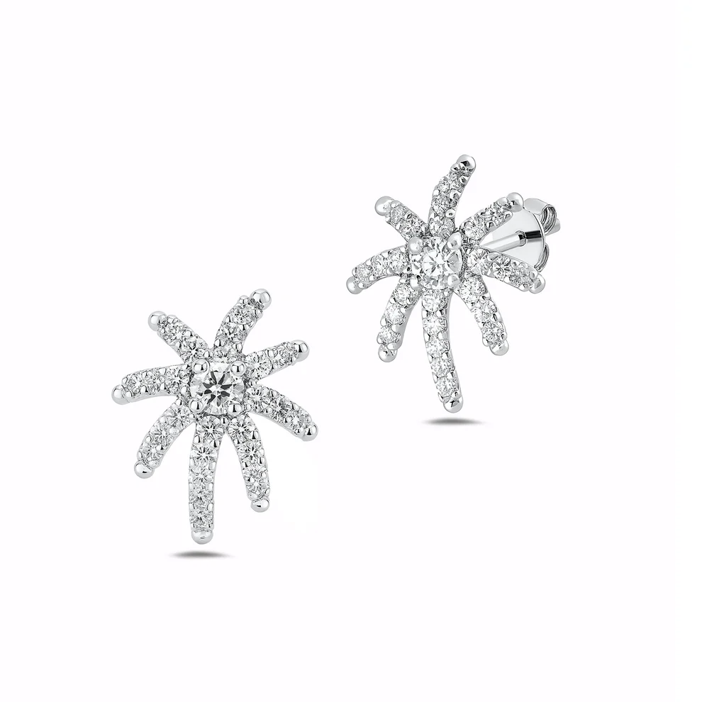 Sterling Silver Rhodium Plated Palm Tree Clear CZ Earrings