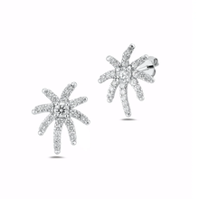 Load image into Gallery viewer, Sterling Silver Rhodium Plated Palm Tree Clear CZ Earrings