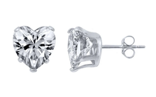 Load image into Gallery viewer, Sterling Silver Stamping Heart Clear CZ Earrings