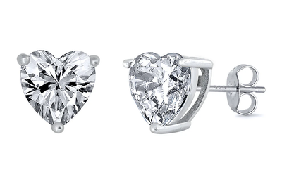 Sterling Silver Casting Heart Clear CZ Earrings