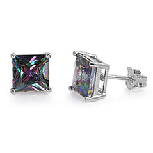 Load image into Gallery viewer, Sterling Silver Rhodium Plated 3mm Princess Cut Cz Stud Earring Set on Basket Prong Setting with Friction Back Post