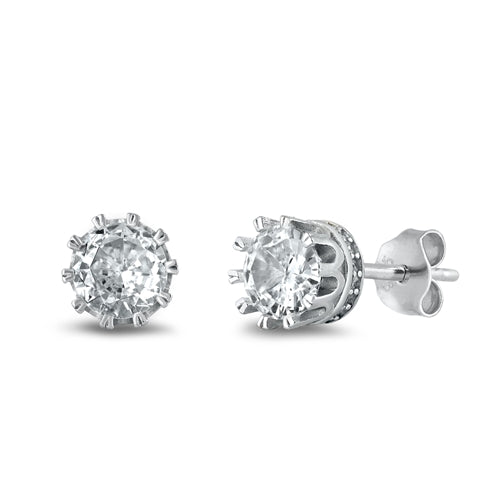 Sterling Silver Round Clear CZ Earrings