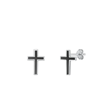 Load image into Gallery viewer, Sterling Silver Cross Black Agate Stone Earrings