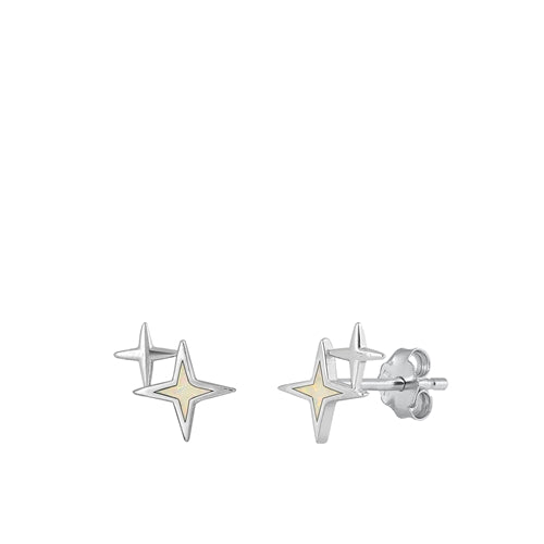 Sterling Silver Rhodium Plated North Star White Lab Opal Earrings