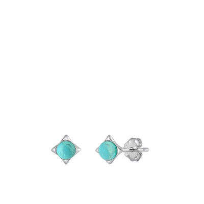 Sterling Silver Rhodium Plated Genuine Turquoise Earrings