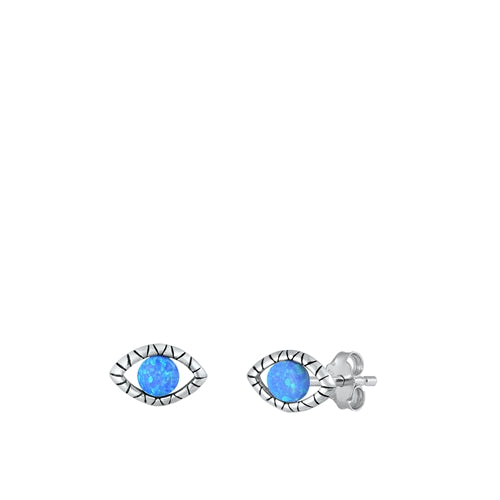 Sterling Silver Oxidized Eye Blue Lab Opal Earrings