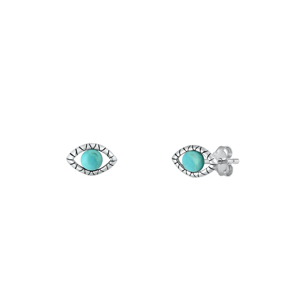 Sterling Silver Oxidized Genuine Turquoise Evil Eye Earrings