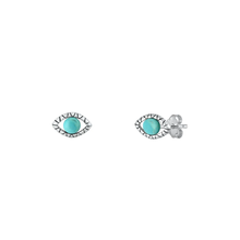 Load image into Gallery viewer, Sterling Silver Oxidized Genuine Turquoise Evil Eye Earrings