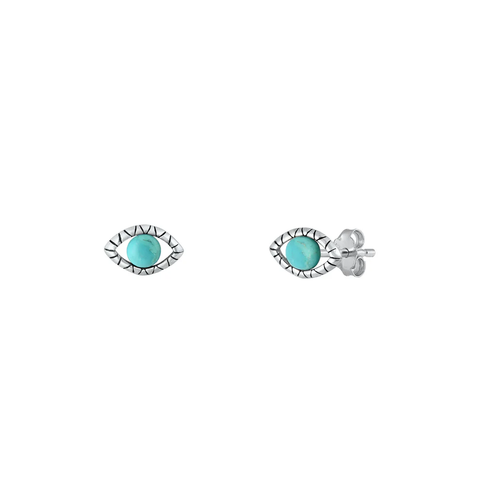 Sterling Silver Oxidized Genuine Turquoise Evil Eye Earrings