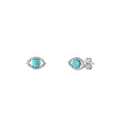 Sterling Silver Oxidized Genuine Turquoise Evil Eye Earrings
