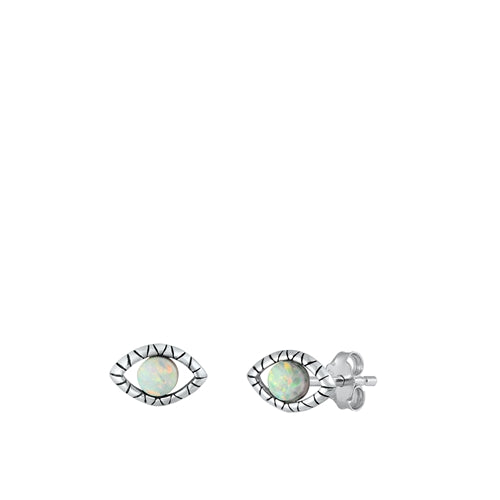 Sterling Silver Oxidized Eye White Lab Opal Earrings