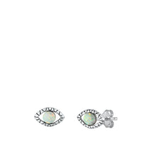 Load image into Gallery viewer, Sterling Silver Oxidized Eye White Lab Opal Earrings