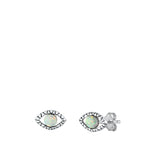 Sterling Silver Oxidized Eye White Lab Opal Earrings