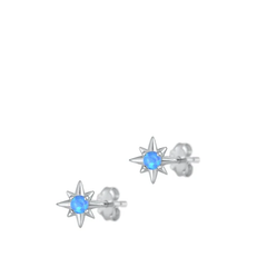 Sterling Silver Rhodium Plated Blue Lab Opal Star Earrings