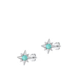 Sterling Silver Rhodium Plated Twinkle Star Genuine Turquoise Stone Earring-5.3mm