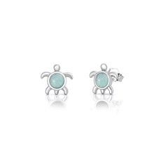 Sterling Silver Oxidized And Polished Turtle Larimar Stone Earrings