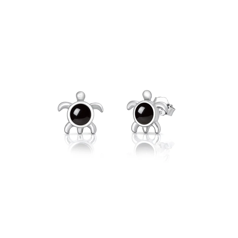 Sterling Silver Oxidized And Polished Turtle Black Onyx Stone Earrings