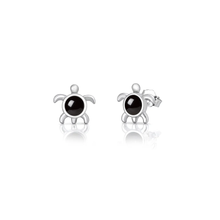 Load image into Gallery viewer, Sterling Silver Oxidized And Polished Turtle Black Onyx Stone Earrings