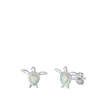 Load image into Gallery viewer, Sterling Silver Rhodium Plated Turtle White Lab Opal Earrings