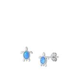 Sterling Silver Rhodium Plated Blue Lab Opal Turtle Earrings