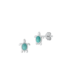 Load image into Gallery viewer, Sterling Silver Rhodium Plated Genuine Turquoise Turtle Earrings