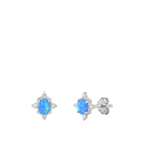 Sterling Silver Rhodium Plated Blue Lab Opal Earrings