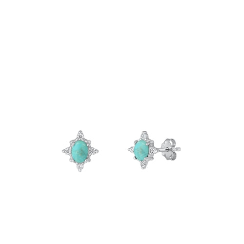 Sterling Silver Rhodium Plated Genuine Turquoise Earring