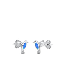 Load image into Gallery viewer, Sterling Silver Rhodium Plated Hummingbird Blue Lab Opal Earrings