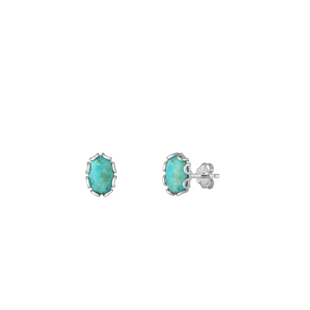 Sterling Silver Rhodium Plated Genuine Turquoise Stone Earrings