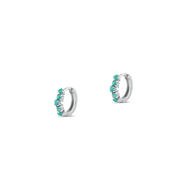Sterling Silver Rhodium Plated Hoop Genuine Turquoise Stone Earrings