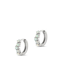 Load image into Gallery viewer, Sterling Silver Rhodium Plated White Lab Opal Hoop Earrings
