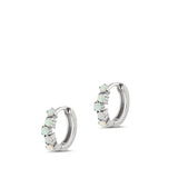 Sterling Silver Rhodium Plated White Lab Opal Hoop Earrings