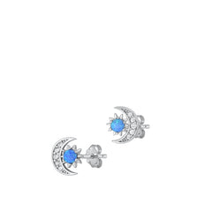 Sterling Silver Rhodium Plated Sun And Moon Blue Lab Opal And Clear CZ Earrings