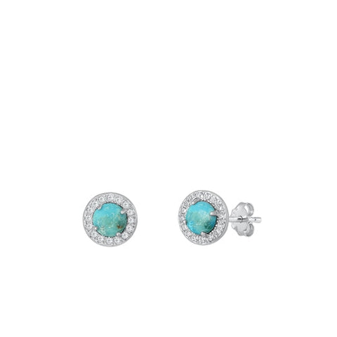 Sterling Silver Rhodium Plated Genuine Turquoise Earring-8.2mm