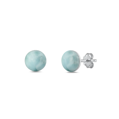 Sterling Silver Rhodium Plated Round Genuine Larimar Earring