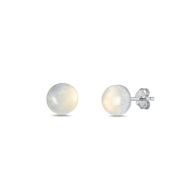 Sterling Silver Rhodium Plated Round Moonstone Earring