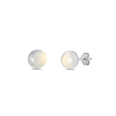 Sterling Silver Rhodium Plated Round Moonstone Earring