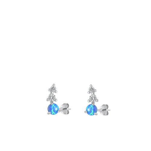 Sterling Silver Rhodium Plated Blue Lab Opal Earrings