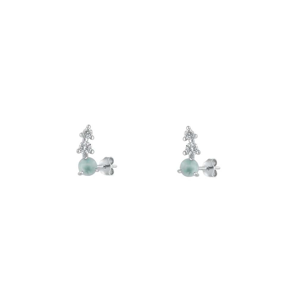 Sterling Silver Rhodium Plated Genuine Larimar Stone Earrings
