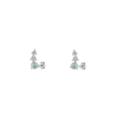 Sterling Silver Rhodium Plated Genuine Larimar Stone Earrings