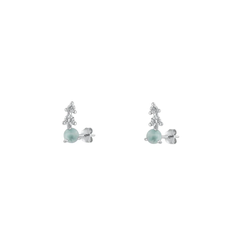 Sterling Silver Rhodium Plated Genuine Larimar Stone Earrings