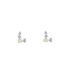 Sterling Silver Rhodium Plated Genuine Moonstone Stone Earrings