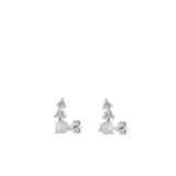 Sterling Silver Rhodium Plated White Lab Opal Earrings