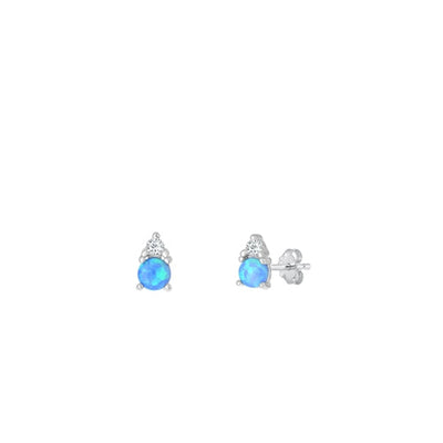 Sterling Silver Rhodium Plated Clear CZ and Blue Lab Opal Earring