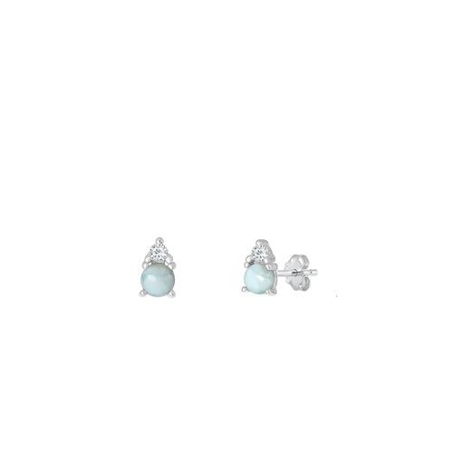 Sterling Silver Rhodium Plated Clear CZ and Larimar Earring