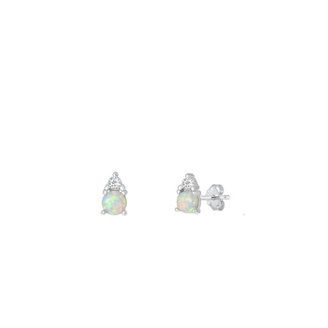 Sterling Silver Rhodium Plated Clear CZ and White Lab Opal Earring