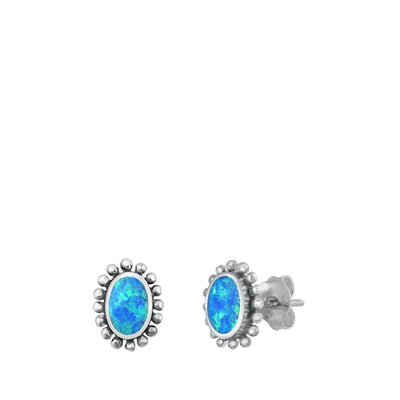 Sterling Silver Oxidized Oval Blue Lab Opal Earrings